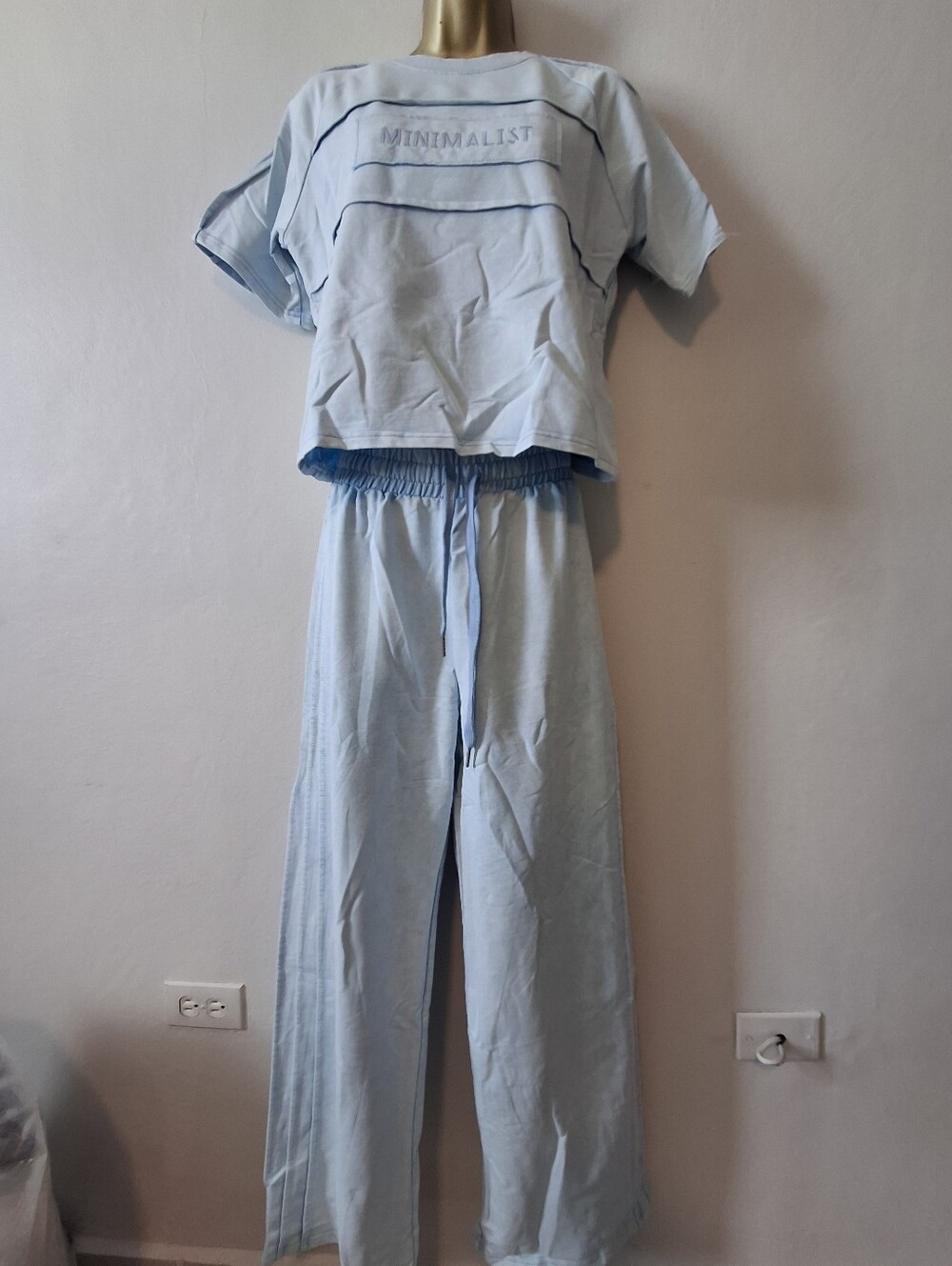 Light Blue Wide-Leg Lounge Pants Set